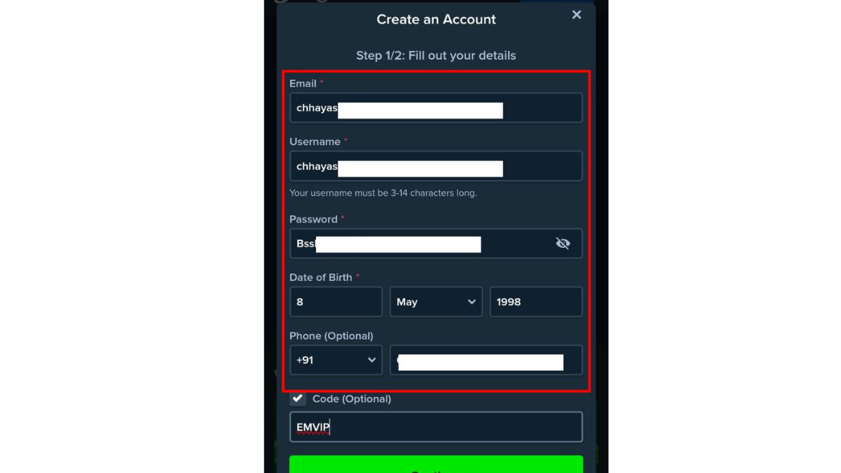 Enter Your Details on Stake App
